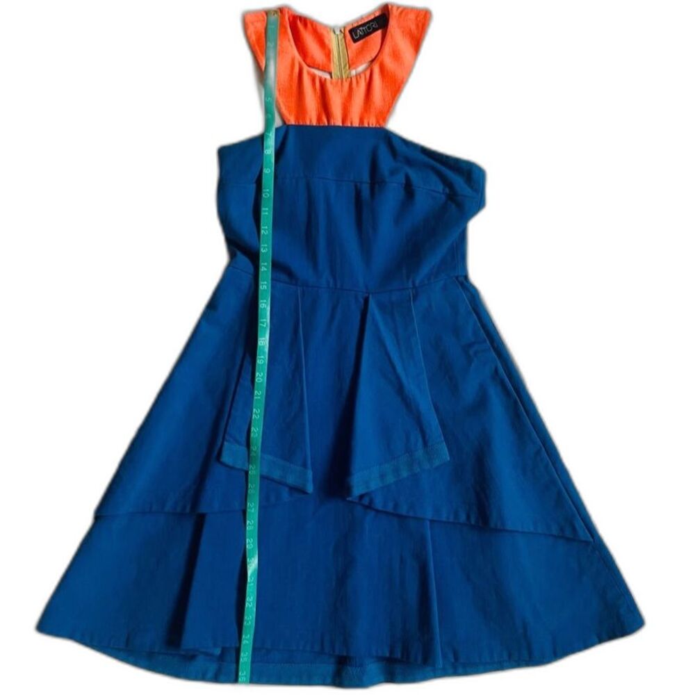 Blue and Orange Denim Asymmetrical Halter Dress 100% Cotton Cutout Shoulder sz S - Picture 14 of 15